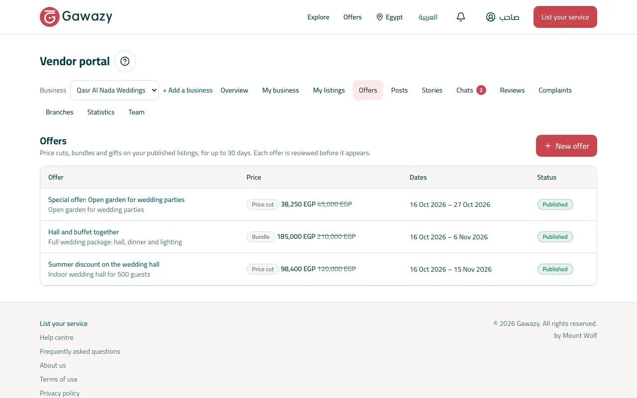 Offers in the portal