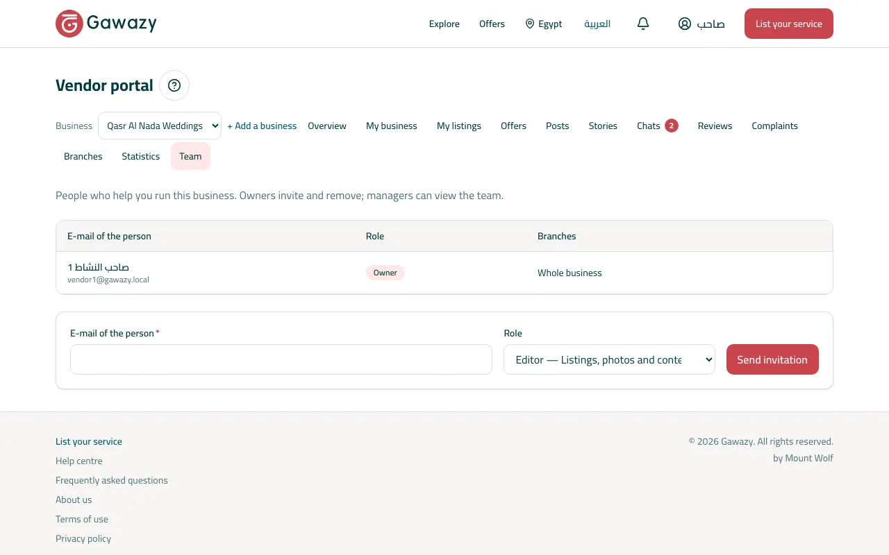 The team page